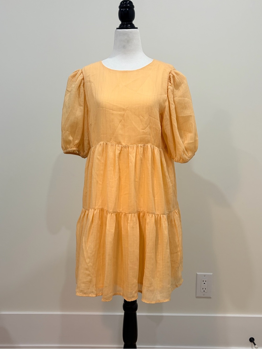 Reformation Yellow Tiered Puff-Sleeve Mini Dress